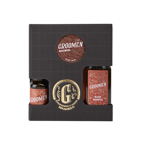 Groomen Fire zestaw do brody Strong Hold: szampon do brody, 150 ml + balsam do brody, 50 g + olejek do brody, 50 ml