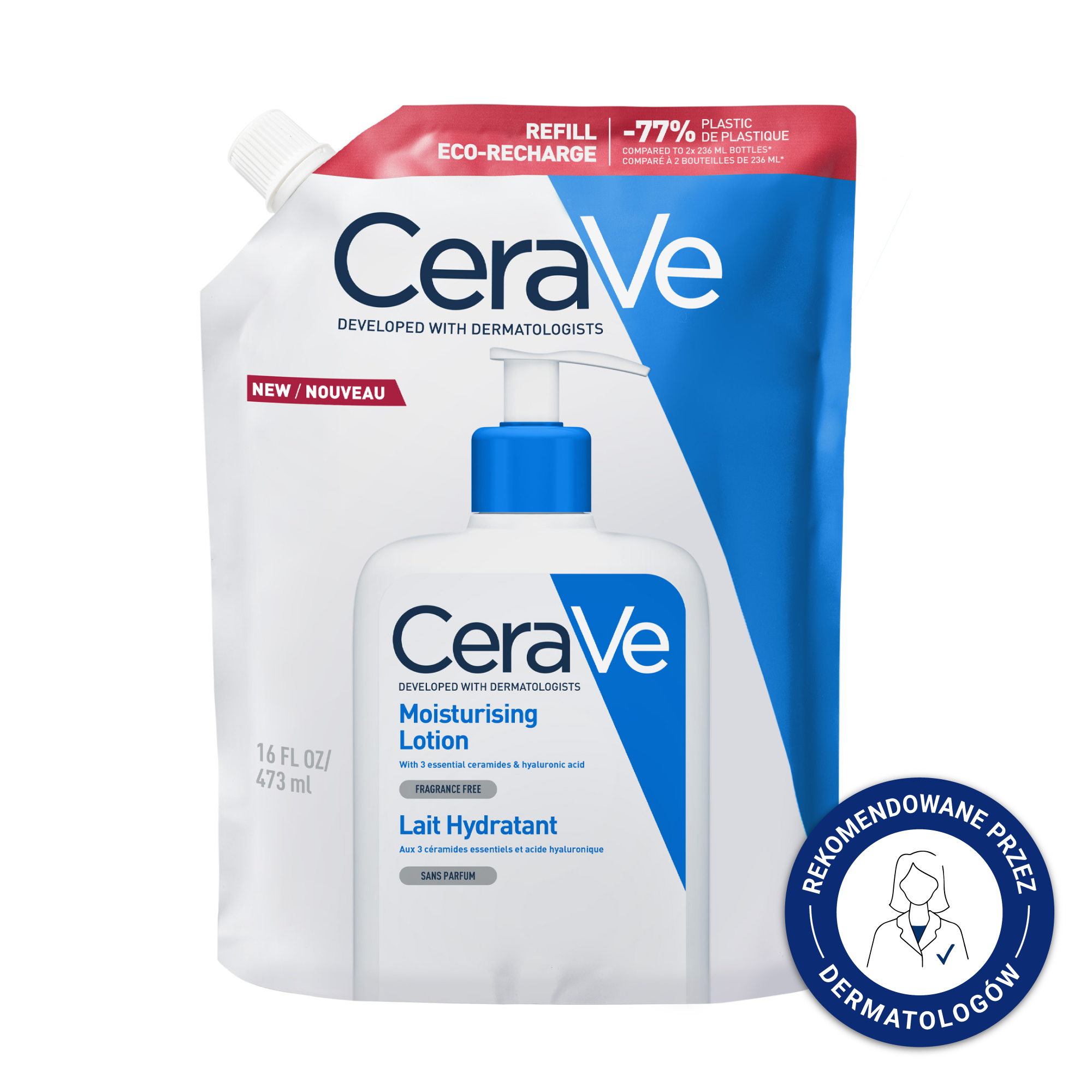 CeraVe nawilżająca emulsja do twarzy i ciała do skóry suchej i bardzo suchej refill, 473 ml