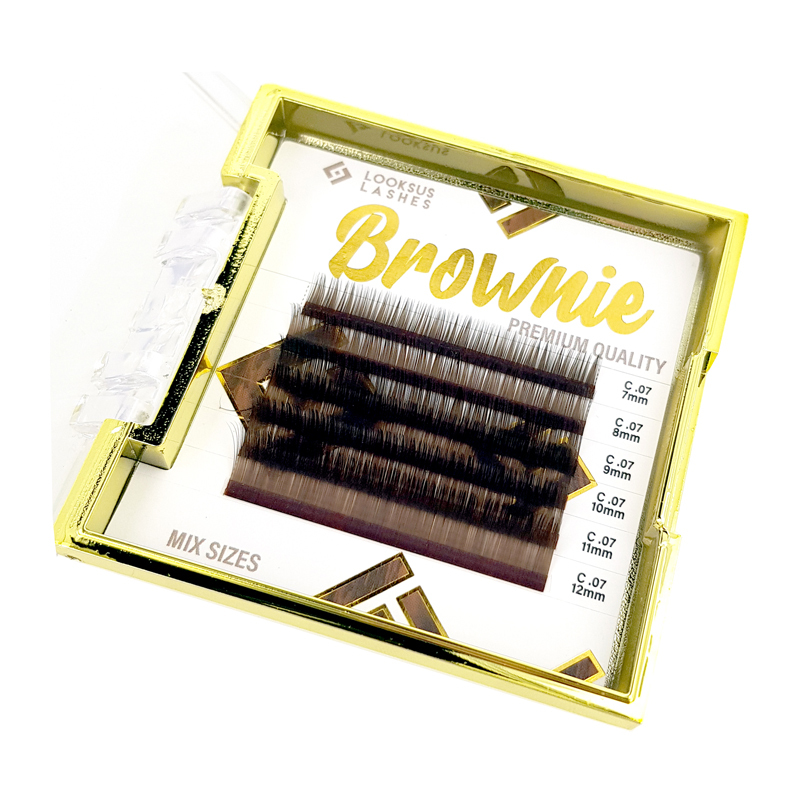 Looksus Lashes Brownie 0,07 Dark Brown brązowe rzęsy do przedłużania, skręt C, 8mm, 1 opak.