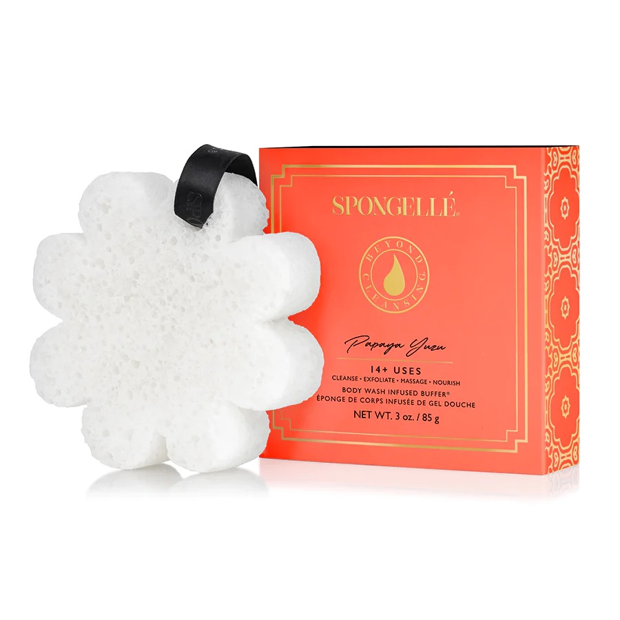 Spongelle Boxed Flower gąbka nasączona mydłem do mycia ciała Papaya Yuzu, 1 szt.