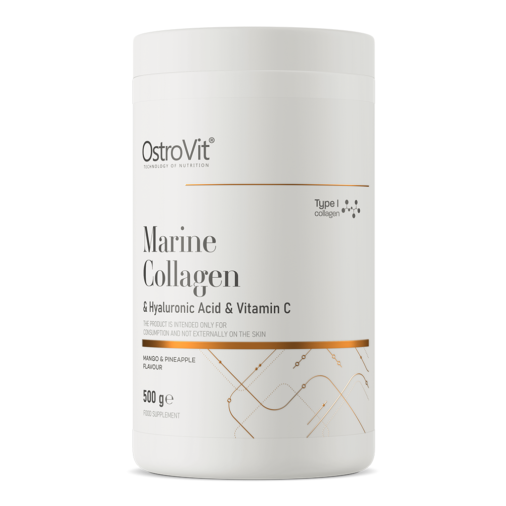 OstroVit Kolagen Morski + Kwas Hialuronowy + Wit. C suplement diety o smaku mango z ananasem, 500 g