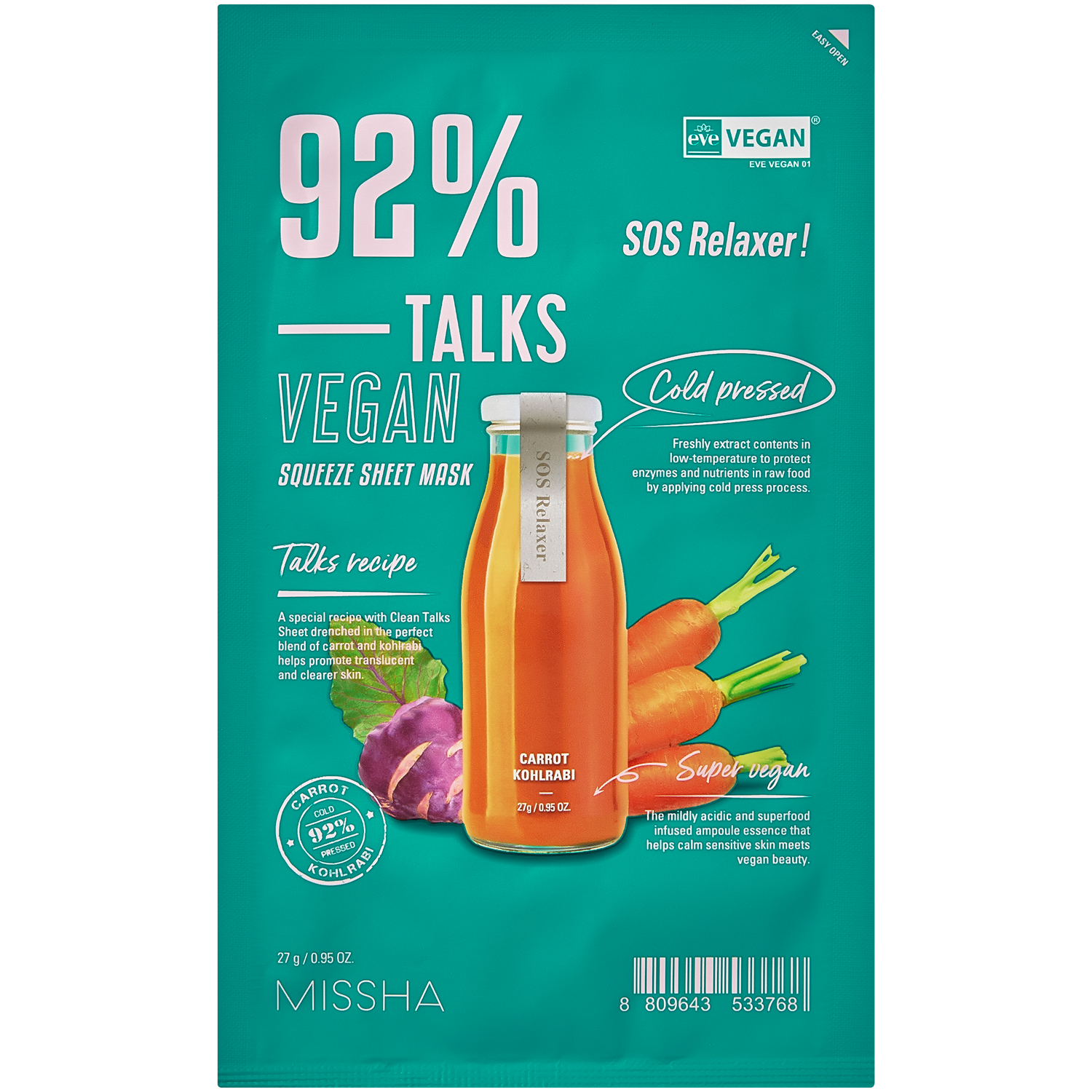 Missha Talks Vegan kojąca maska do twarzy, 27 g