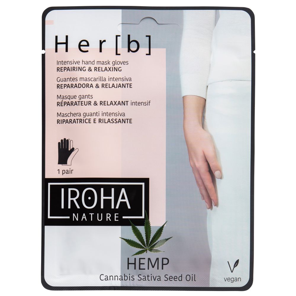 Iroha Nature Her[b] naprawczo-relaksacyjna maseczka w płachcie do dłoni i paznokci Cannabis, 2x8 g/1 opak.