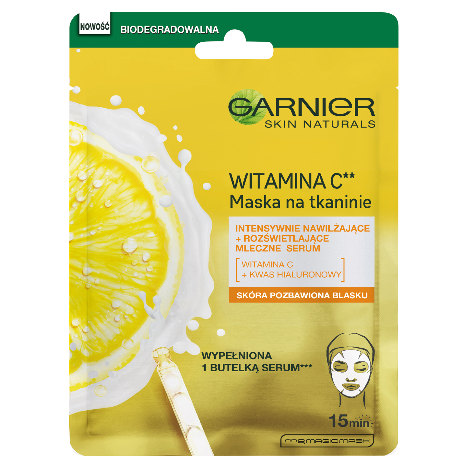 Garnier Vitamin C rozświetlająca maska w płacie z witaminą C do twarzy, 28 g