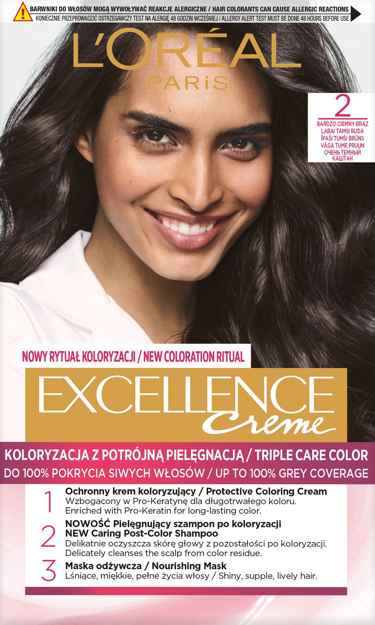 L&#039;oreal Paris Excellence Creme Farba Do Włosów 2 Bardzo Ciemny Brąz 1 Szt.