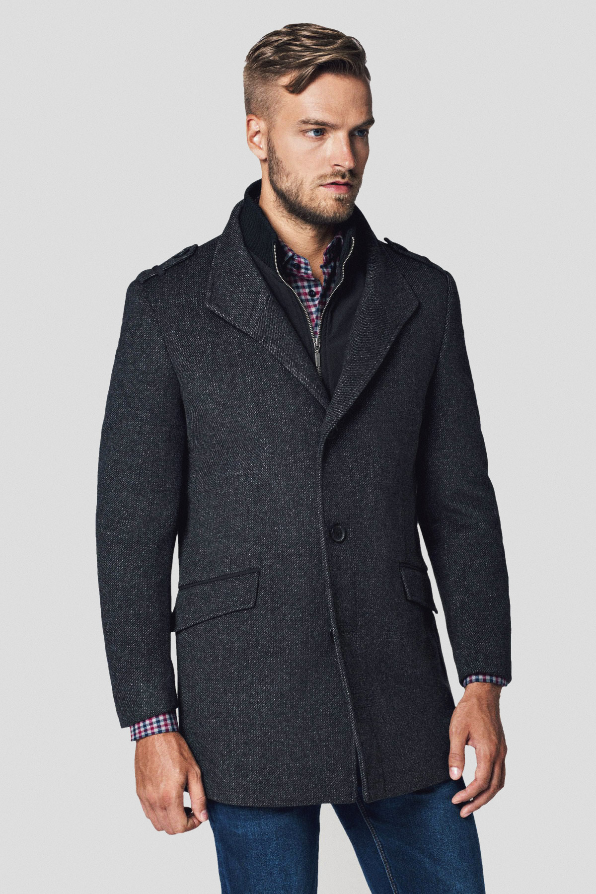 Lancerto Płaszcz Krótki Szary z Wełną Teofilo