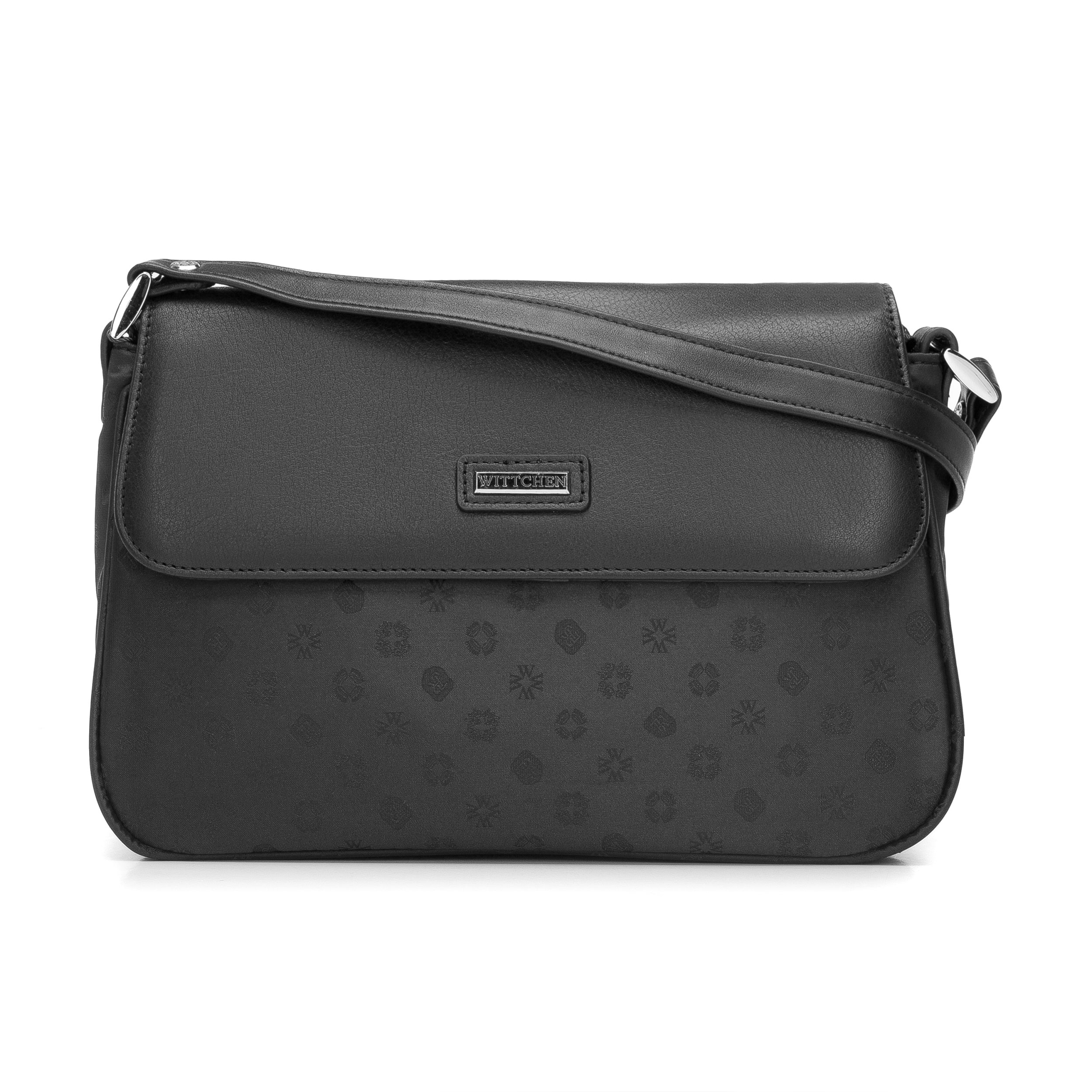 Torebka crossbody ze skóry i żakardu z monogramem czarna