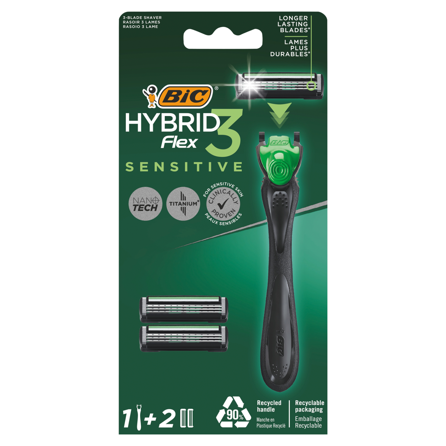 BIC Hybrid 3 Flex Sensitive maszynka do golenia, 1 szt. + wkłady, 2 szt.