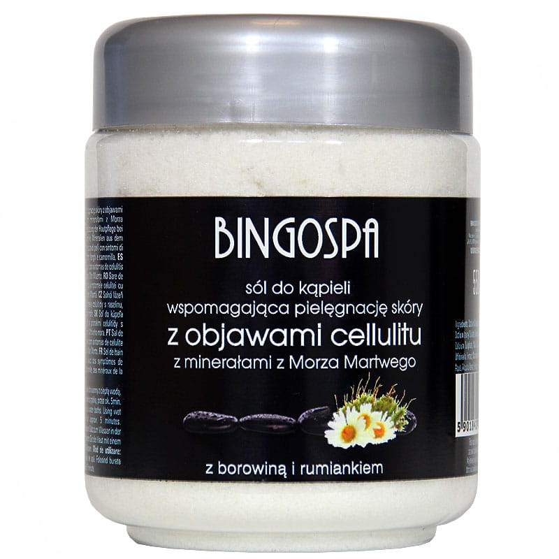 Bingospa sól do kąpieli wspomagająca pielęgnację skóry z objawami cellulitu, z minerałami z morza martwego, borowiną i rumiankiem, 550 g