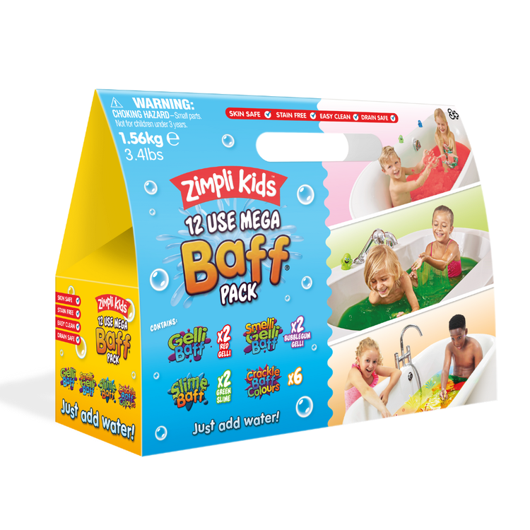 Zimpli Kids Mega Baff Pack zestaw magicznych proszków do kąpieli dla dzieci 3+, 5 rodzajów, 18 szt./1 opak.