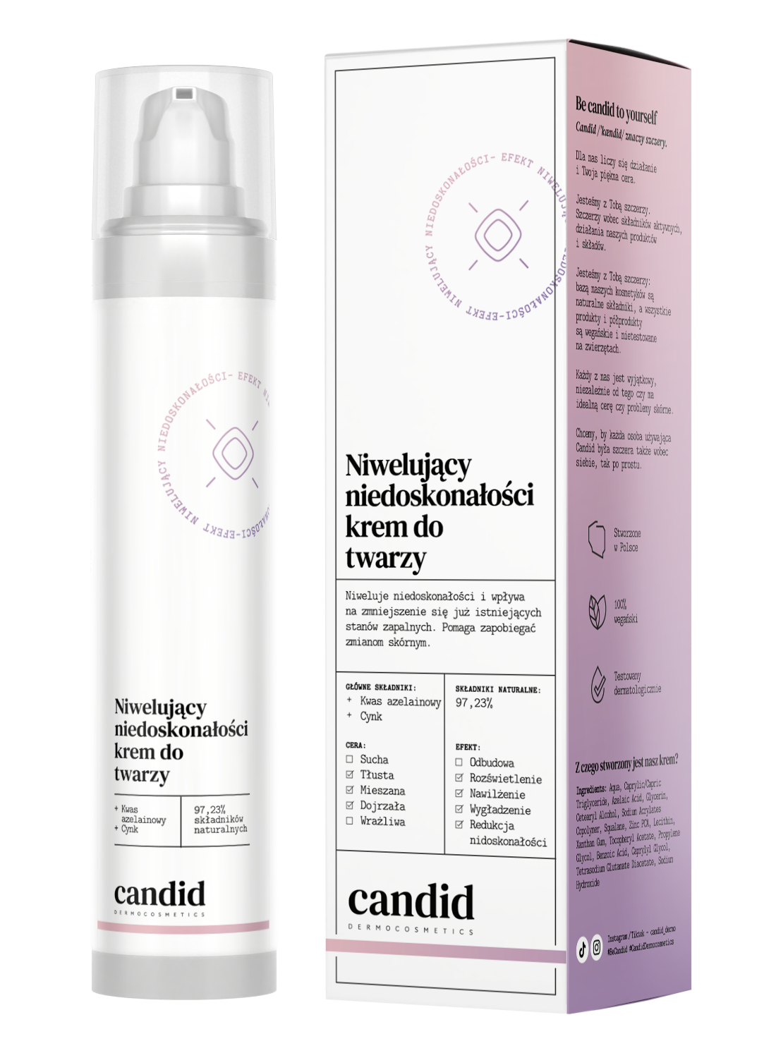 Candid niwelujący niedoskonałości krem do twarzy kwas azelainowy i cynk, 50 ml