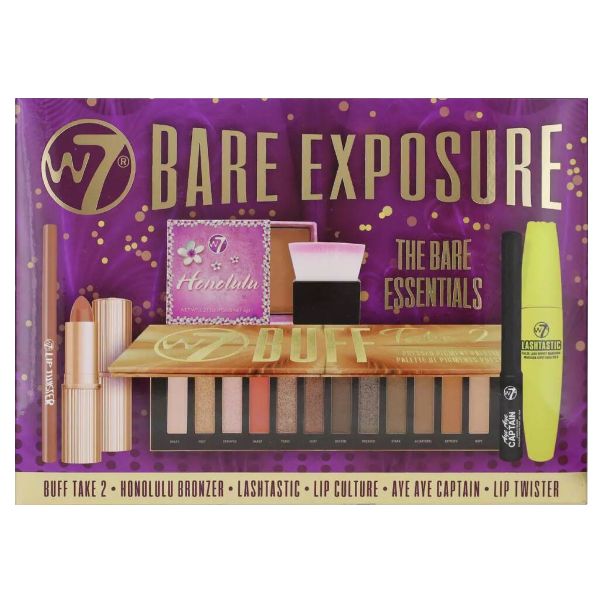W7 Bare Exposure zestaw: paleta cieni do powiek, 1 szt. + puder brązujący, 1 szt. + pomadka do ust, 1 szt. + kredka do ust, 1 szt. + tusz to rzęs, ...
