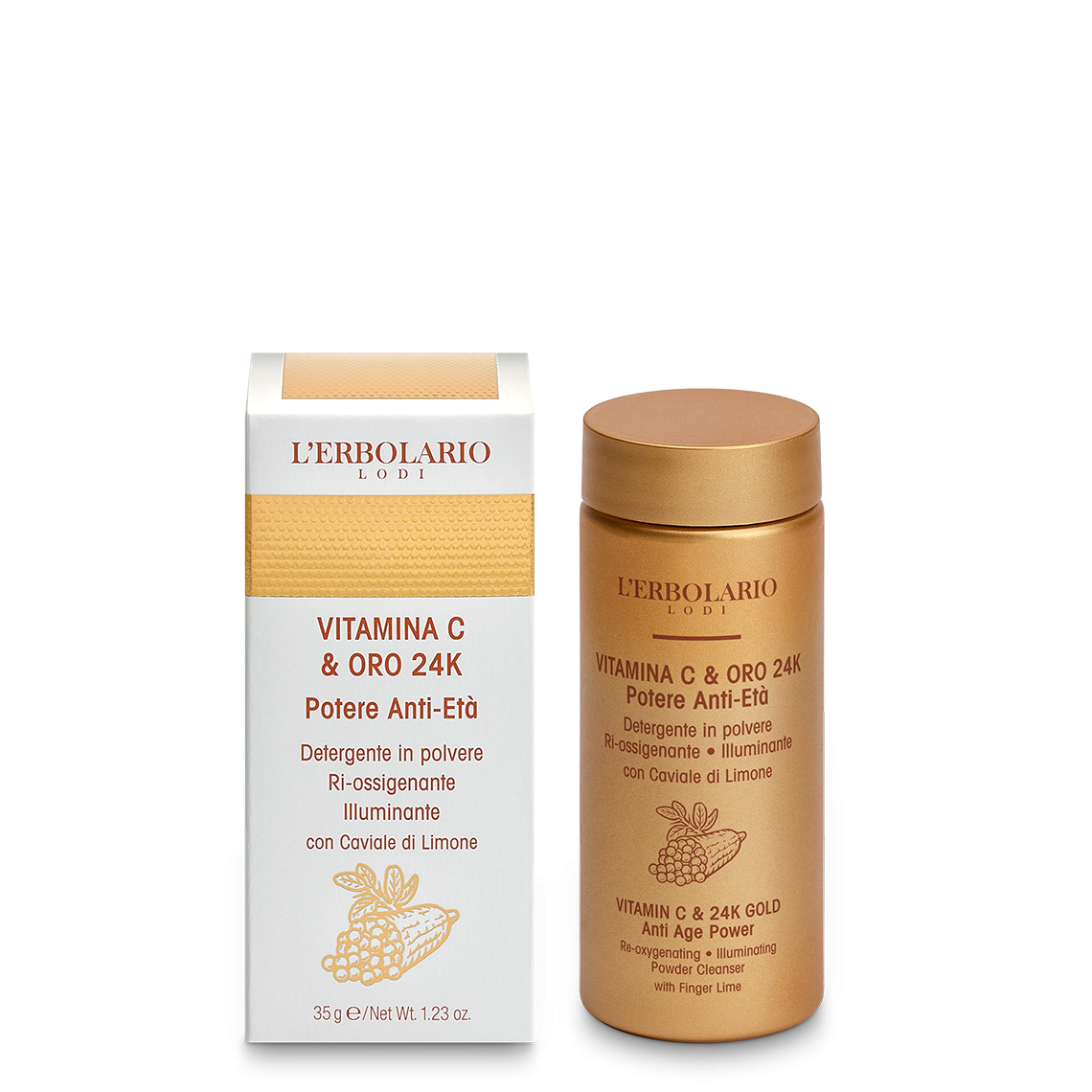 L'Erbolario Vitamina C & Oro 24K puder do oczyszczania twarzy, moc przeciwstarzeniowa, 35 g