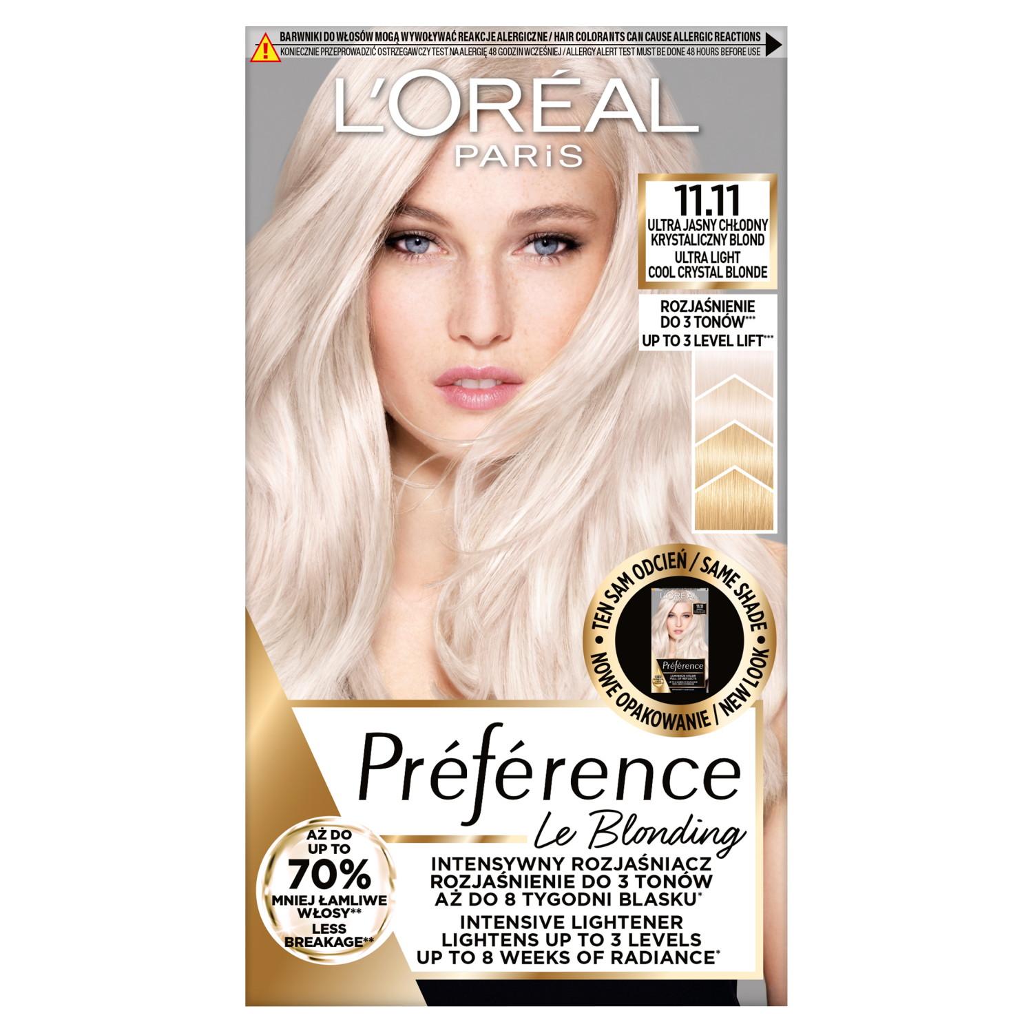 L'Oréal Paris Préférence Le Blonding intensywny rozjaśniacz do włosów 11.11 ultra jasny chłodny kryształowy blond, 1 opak.