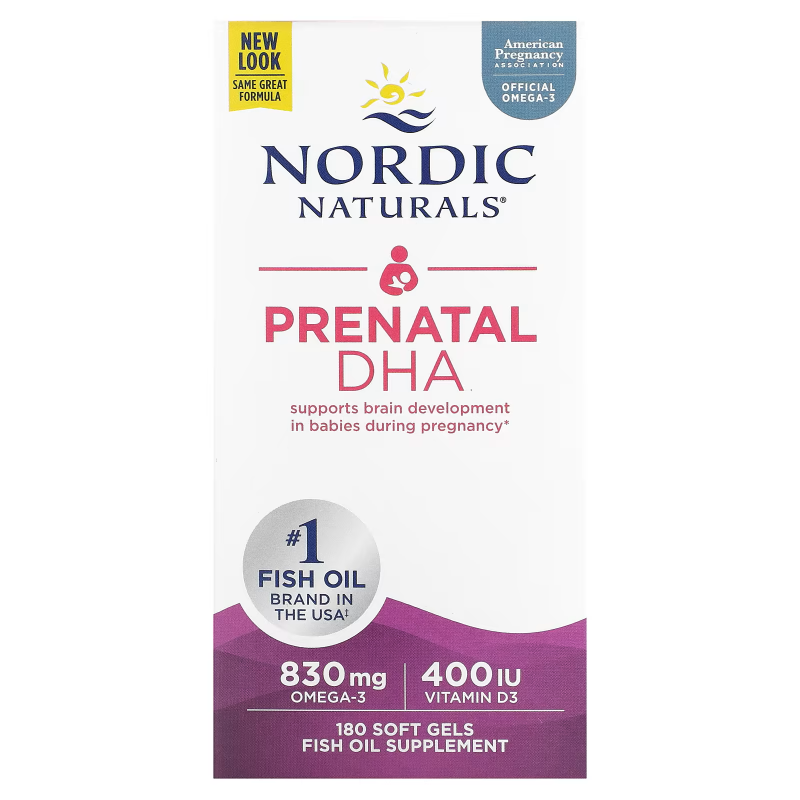Nordic Naturals Prenatal DHA suplement diety, 830mg Omega 3 dla Kobiet w Ciąży, Bezsmakowe, 180 kaps./1 opak.