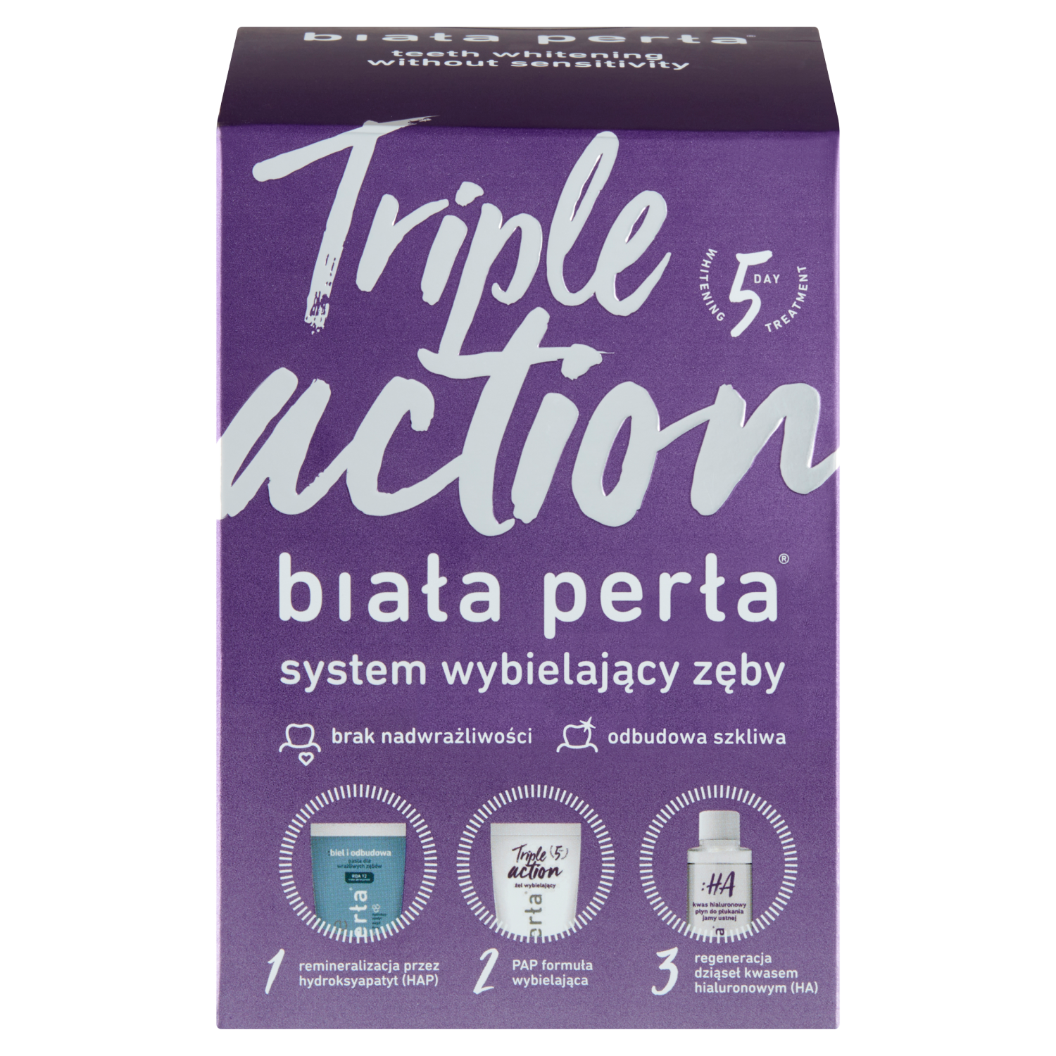 Biała Perła Triple Action zestaw do wybielania zębów: żel, 50 ml + płyn, 100 ml + pasta, 30 ml