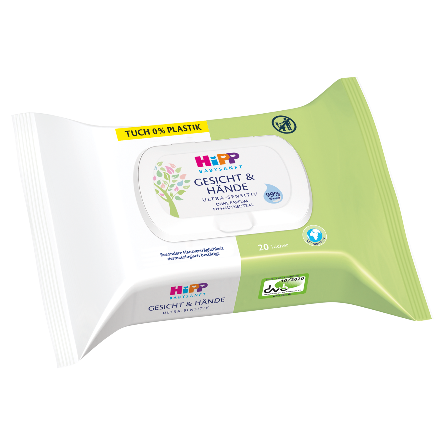 Hipp Babysanft Ultra-Sensitive nawilżane chusteczki do twarzy i rąk dla dzieci, 20 szt./1 opak.