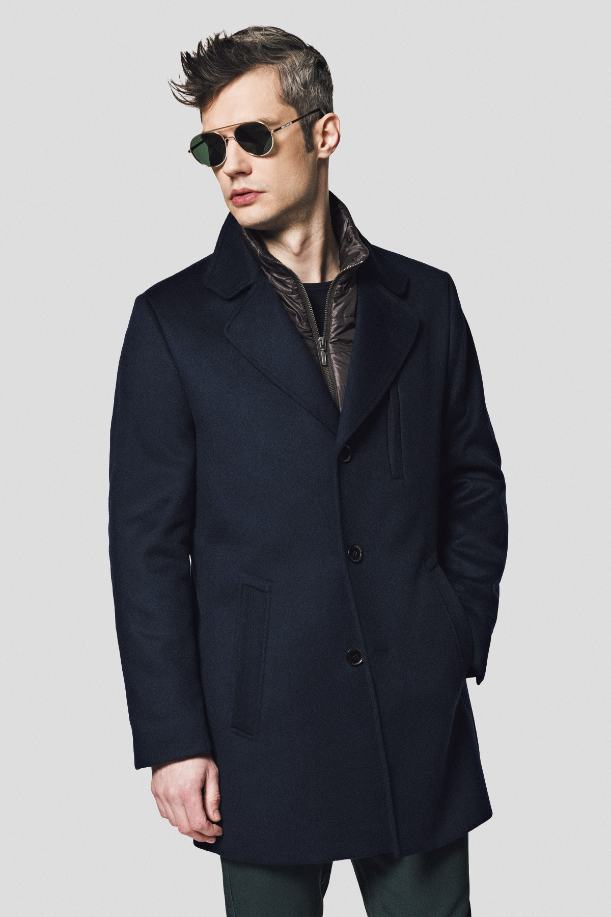 Lancerto Płaszcz Granatowy z Wełną Engelberg