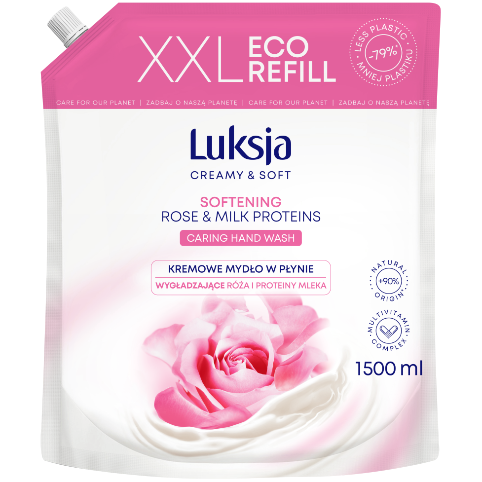 Luksja Creamy & Soft Róża i Proteiny zapas kremowego mydła w płynie, 1500 ml