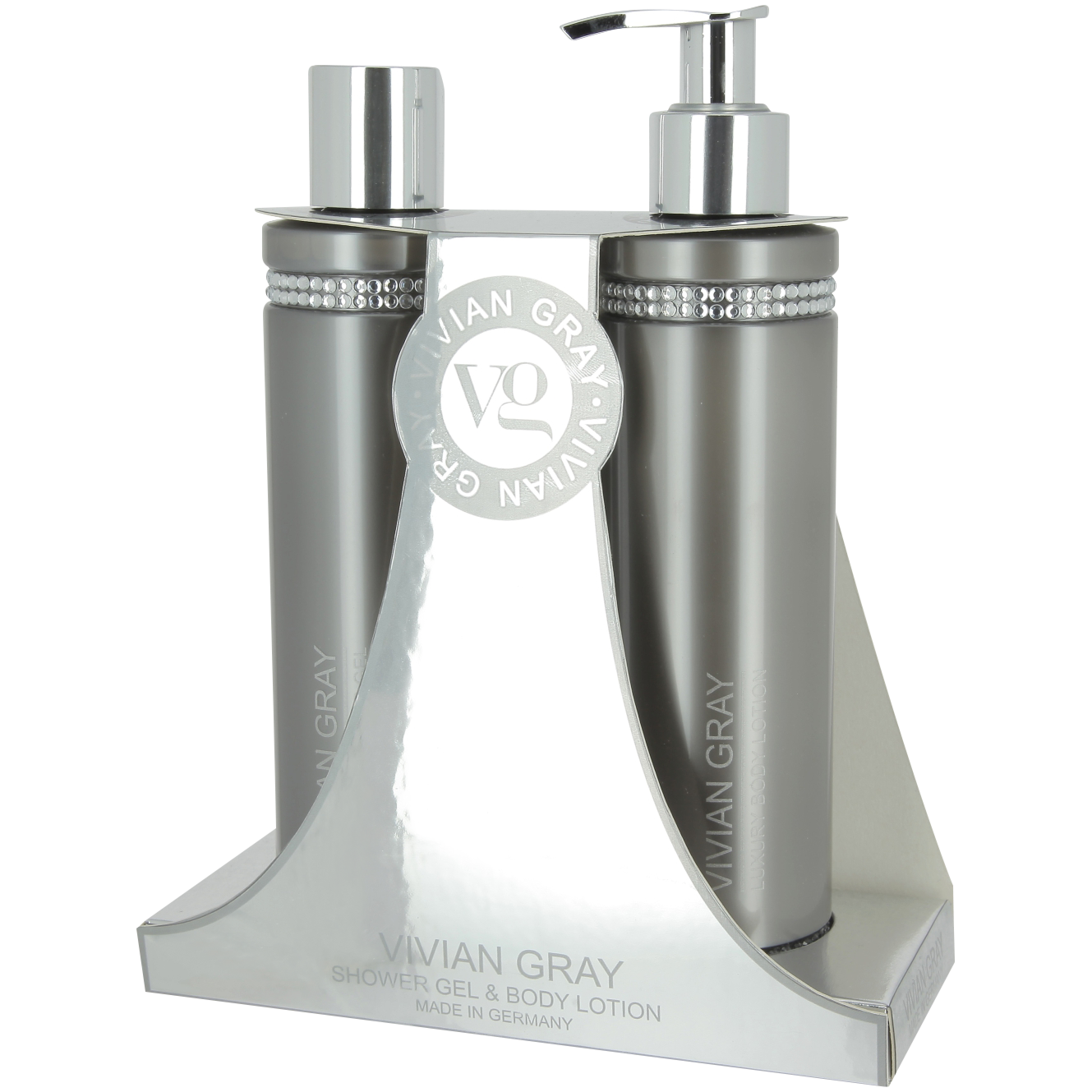 Vivian Gray Grey Crystal zestaw: żel pod prysznic, 250 ml + balsam do ciała, 250 ml
