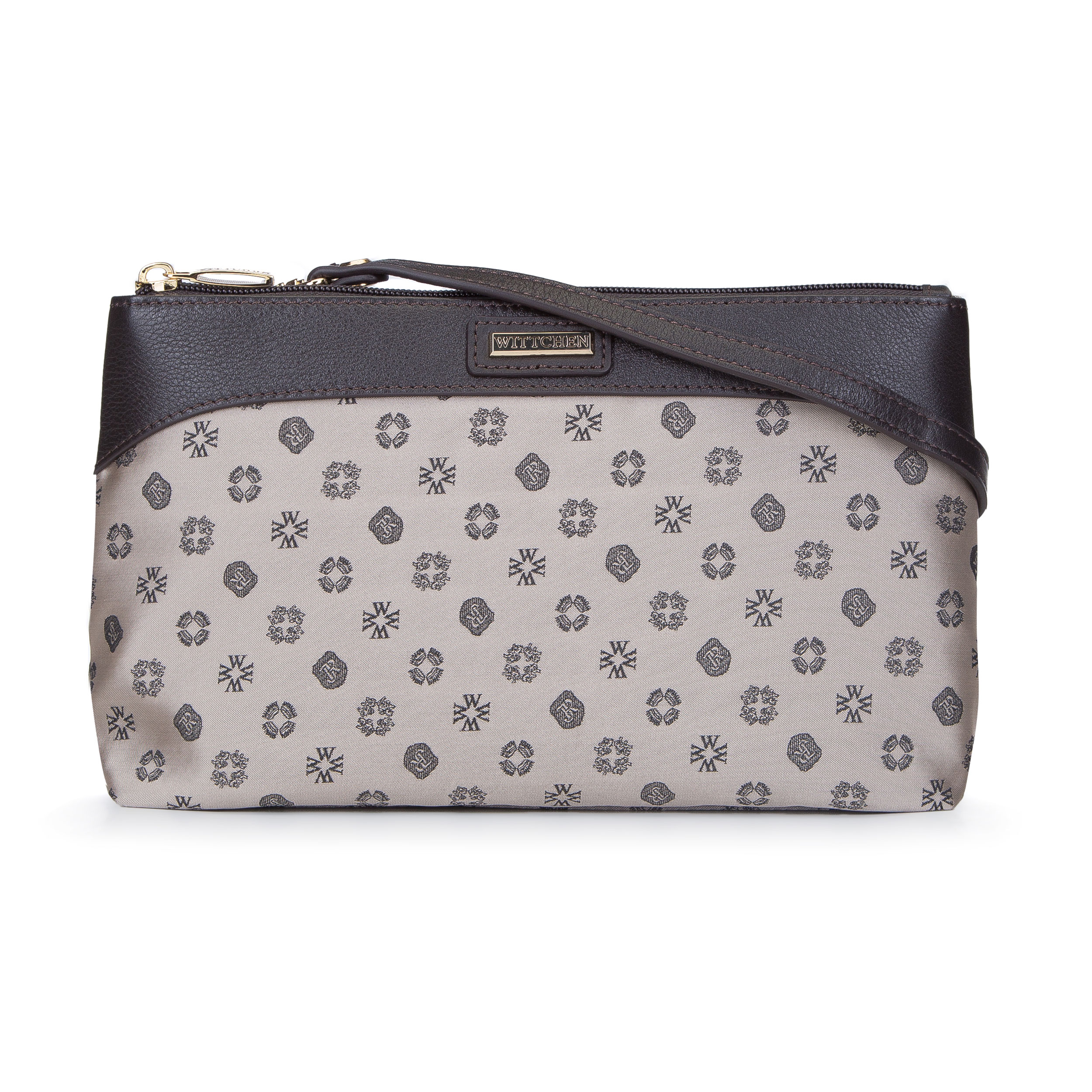 Torebka crossbody z żakardu z monogramem i skóry beżowa