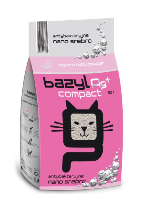 BAZYL Ag+ Compact Baby Powder 10 L żwirek bentonitowy z nano srebrem o zapachu baby powder dla kota