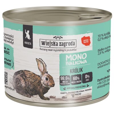 Karma dla kota WIEJSKA ZAGRODA Monobiałkowa Królik 200 g