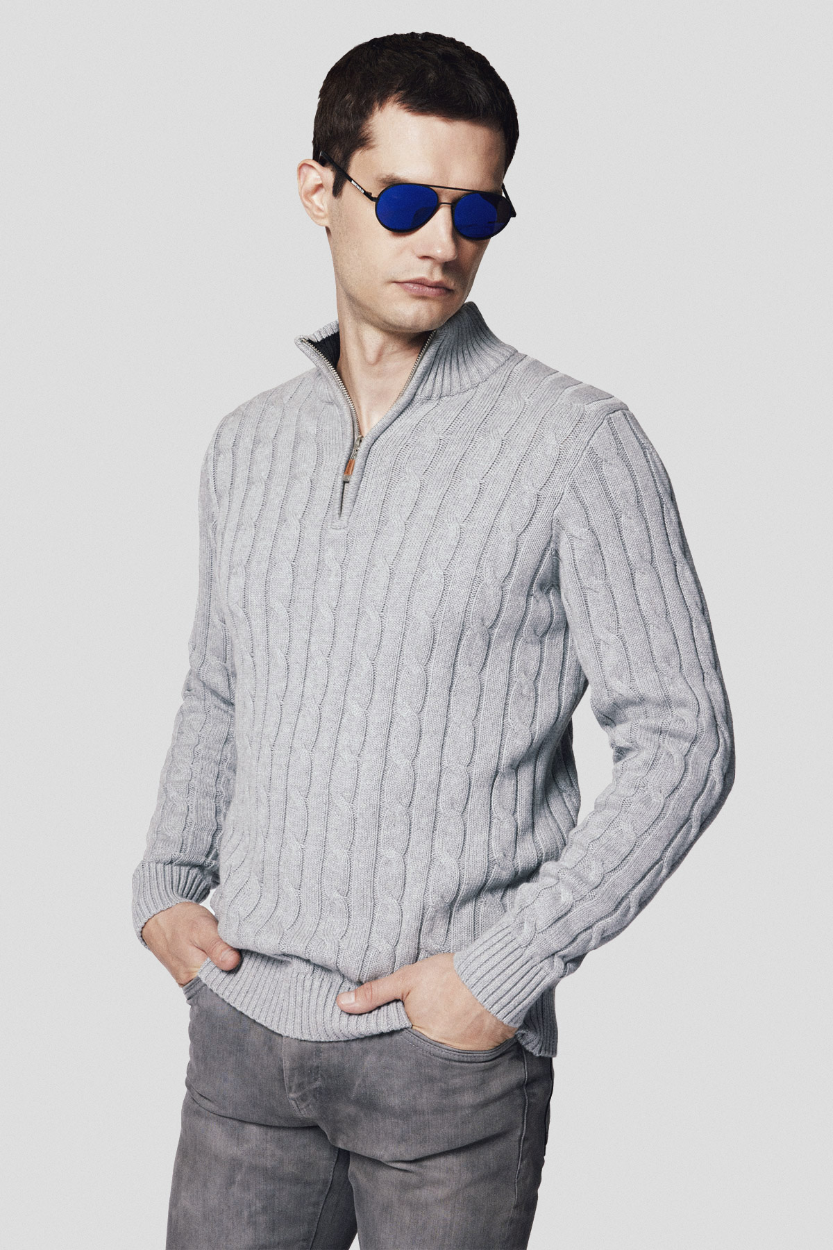 Lancerto Sweter Szary Rozpinany z Bawełną Ronald