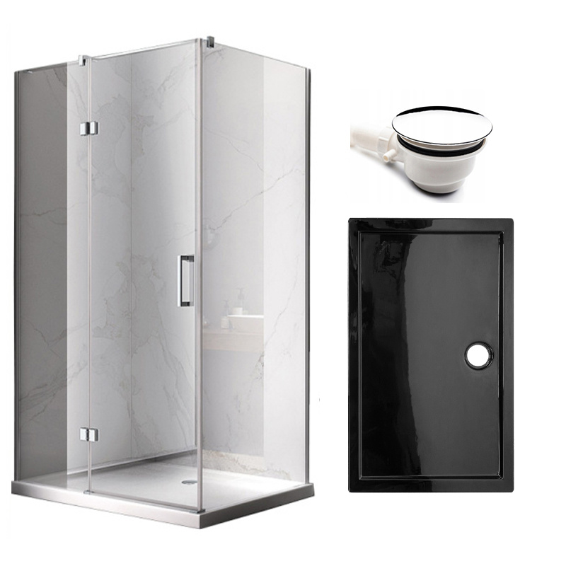 KABINA PRYSZNICOWA PROSTOKĄTNA Z BRODZIKIEM KZ02B/ST03A CHROM/CZARNY 100x80 CM