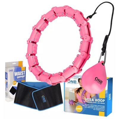 Hula hop ONE FITNESS OHA02 Różowy + pas wyszczuplający BR160 Niebieski
