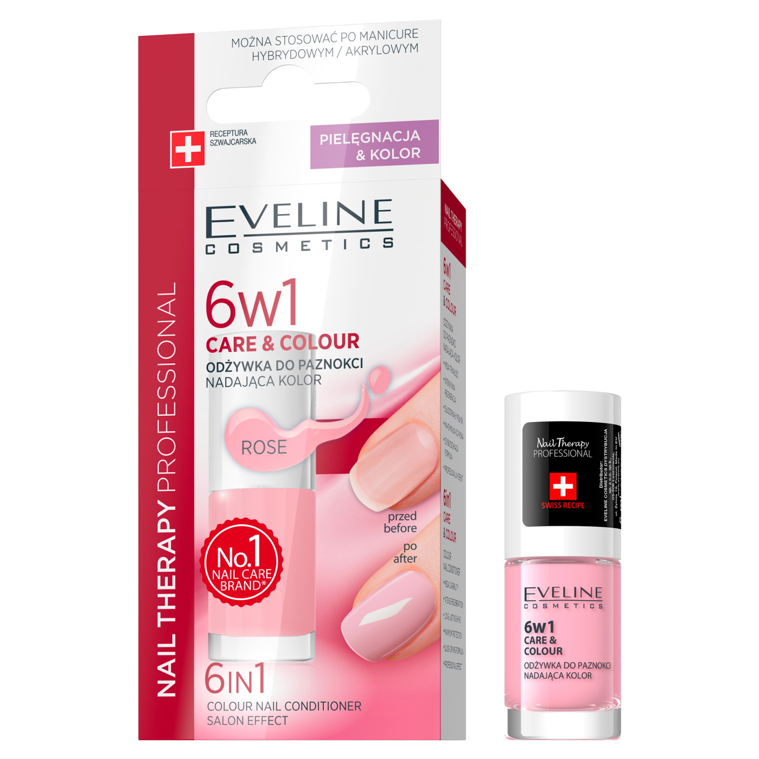 Eveline Cosmetics Nail Therapy Professional skoncentrowana odżywka do paznokci nadająca kolor 6w1 rose, 5 ml