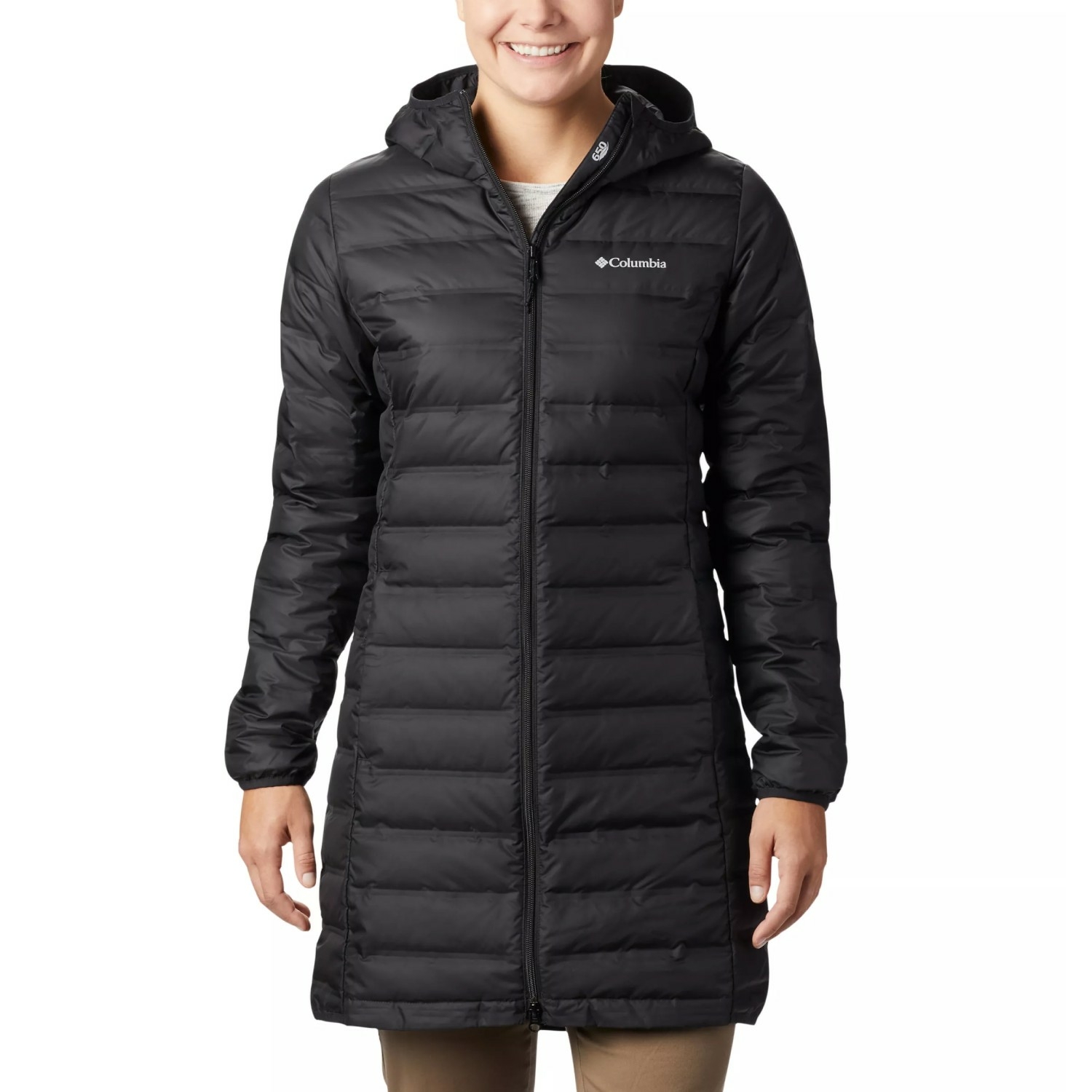 Damska kurtka puchowa Columbia Lake 22 Down Long Hooded Jacket black - XS