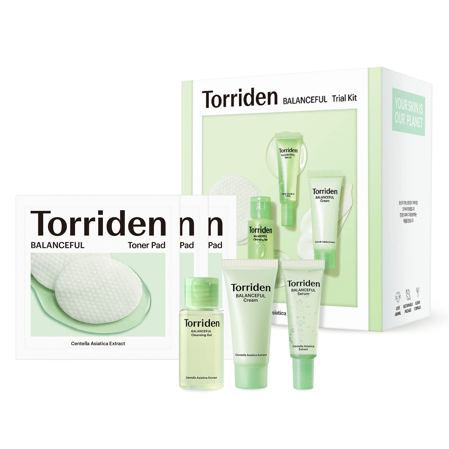 Torriden zestaw podróżny: żel oczyszczający, 30 ml + tonik w płatkach, 3x2 szt./1 opak. + serum, 10 ml + krem, 10 ml