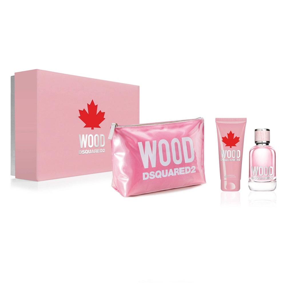 Dsquared2 Wood Pour Femme zestaw: woda toaletowa damska, 100 ml + balsam do ciała, 100 ml + kosmetyczka, 1 szt.