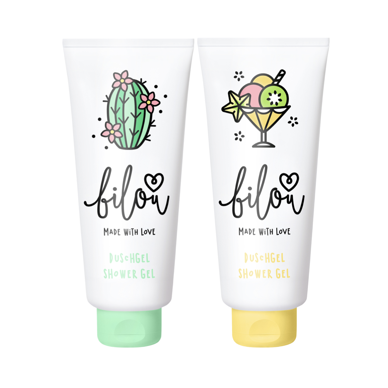 Bilou zestaw: żel pod prysznic Tropical Kiwi, 200 ml + żel pod prysznic Bloomy Cactus, 200 ml