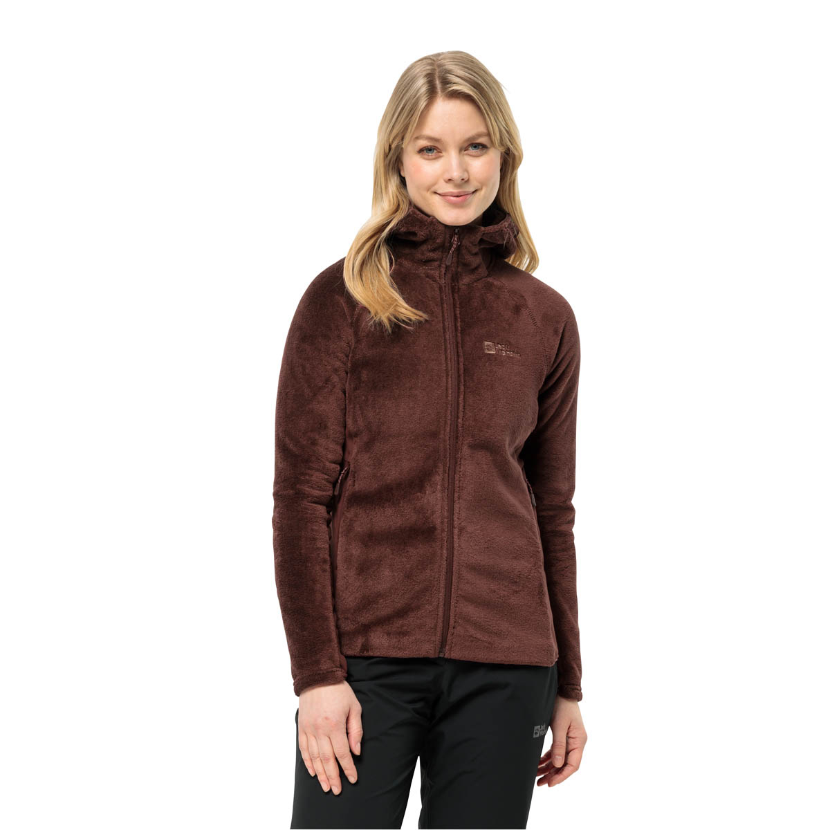 Damska kurtka polarowa Jack Wolfskin ROTWAND HOODED FZ W dark maroon - S