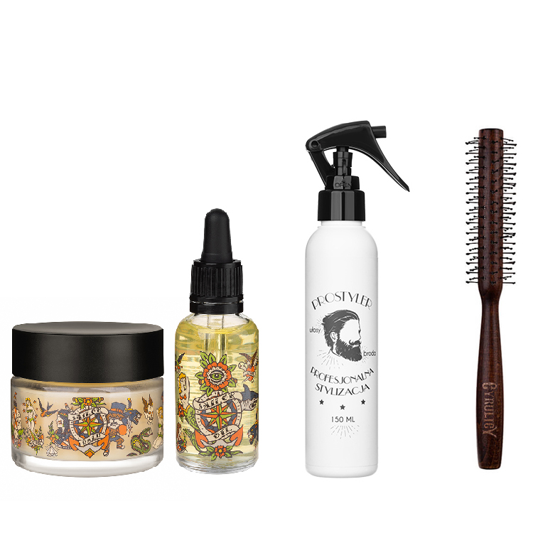 Cyrulicy Sailor zestaw: olejek do brody, 30 ml + balsam do brody, 50 ml + prostyler do brody i włosów, 150 ml + roller do brody, 1 szt.