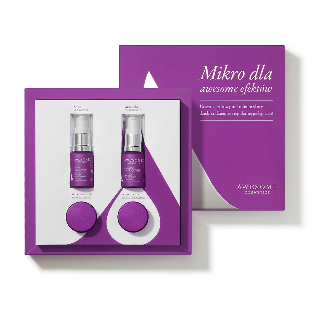 Awesome Cosmetics Mikrobiom zestaw mini produktów do pielęgnacji twarzy: krem na dzień, 5 ml + krem na noc, 5 ml + serum, 7 ml + maska, 7 ml