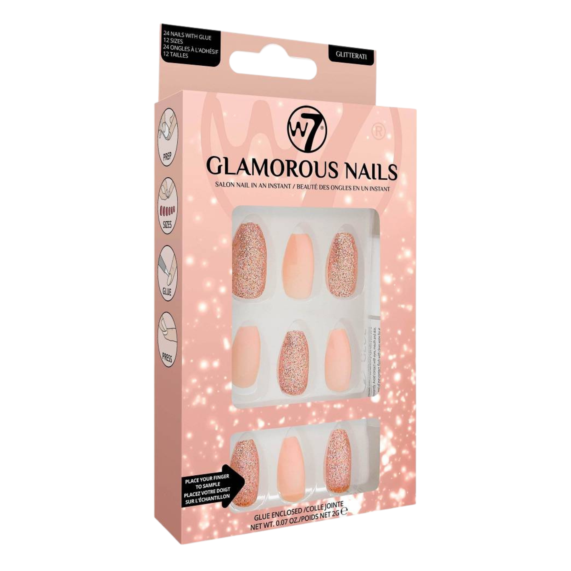 W7 Glamorous Nails sztuczne paznokcie Glitterati, 24 szt./1 opak.
