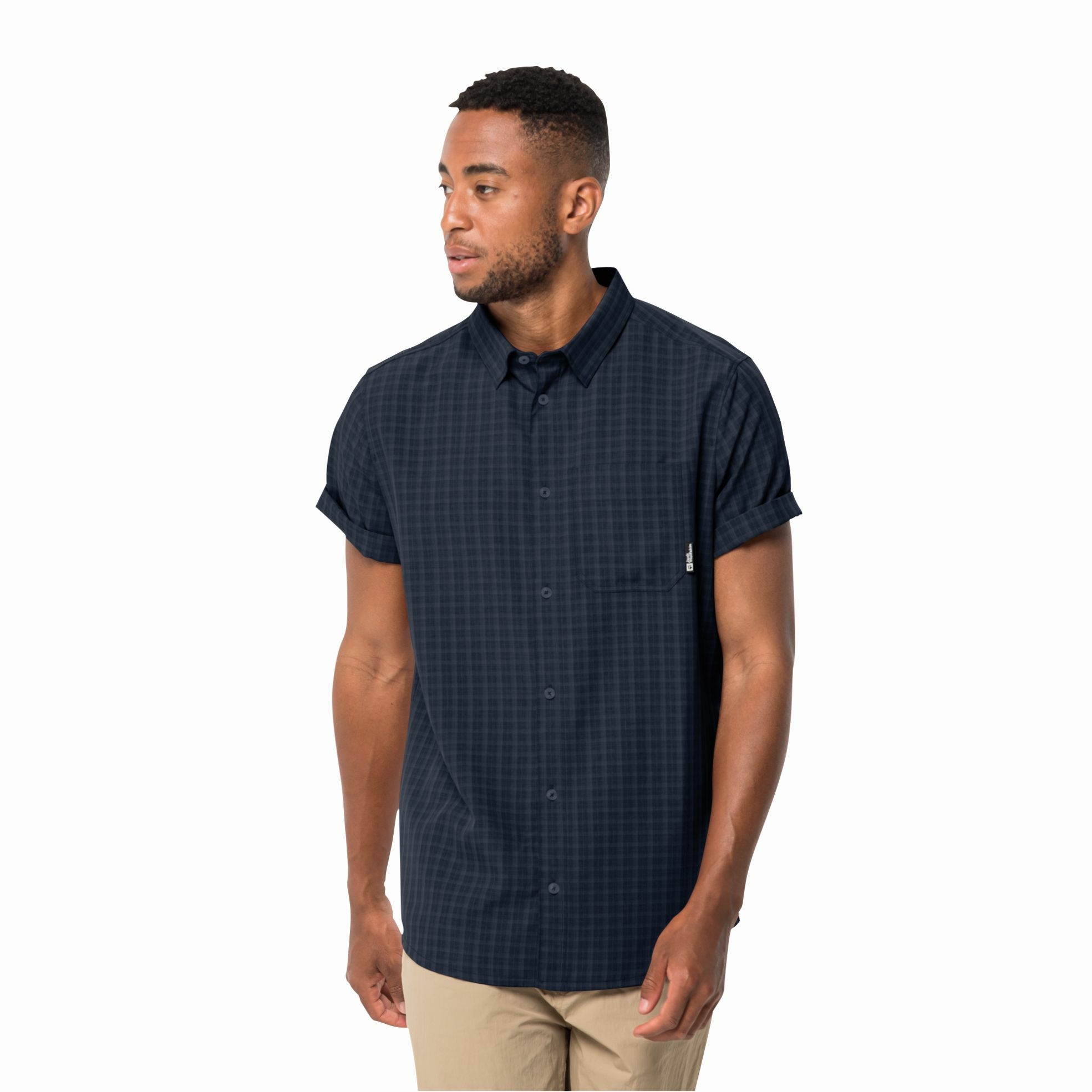 Męska koszula z krótkim rękawem Jack Wolfskin EL DORADO SHIRT MEN night blue checks - M