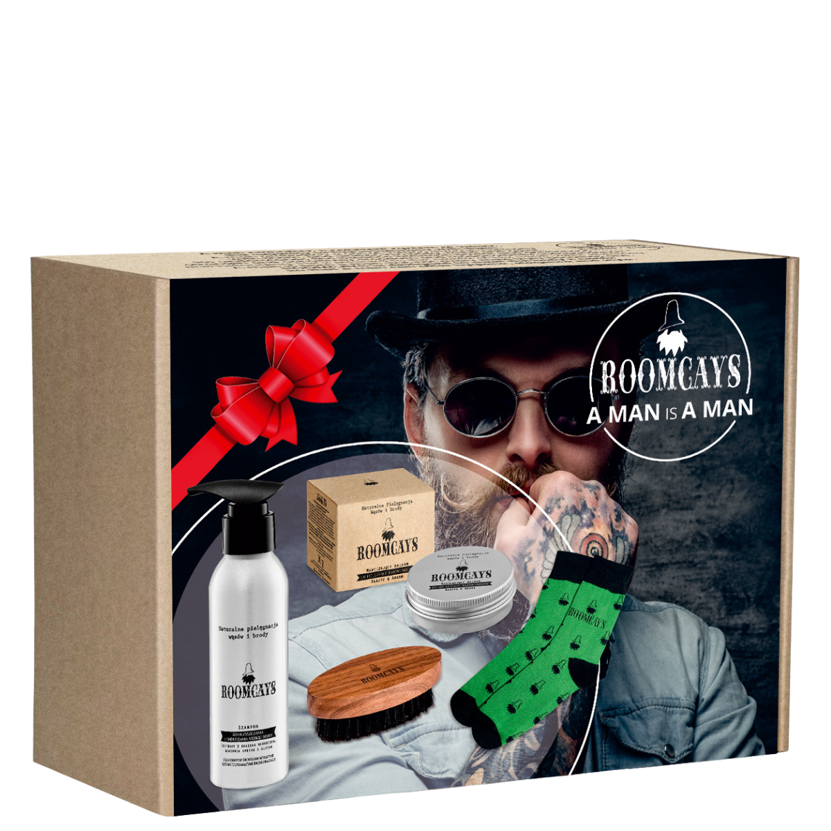 Roomcays zestaw do brody: szampon, 120 ml + balsam do brody, 30 ml + kartacz, 1 szt. + skarpetki, 1 para