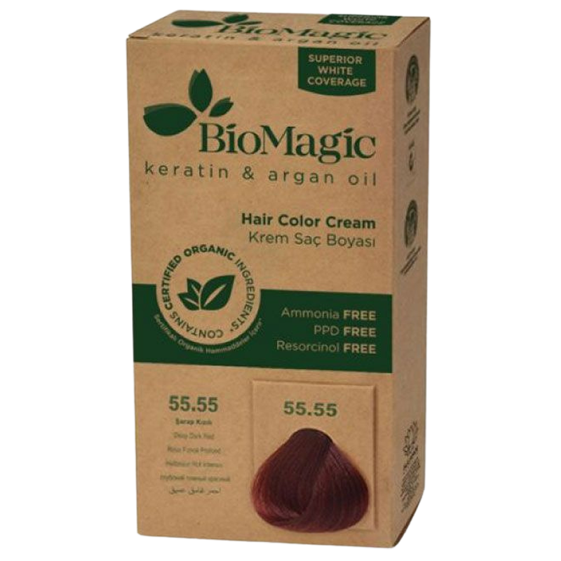 Biomagic Keratin&Argan oil farba do włosów głęboka ciemna czerwień 55.55, 250 g