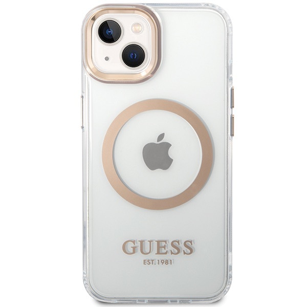 Guess Metal Outline Magsafe Gold - etui iPhone 15 Plus/14 Plus