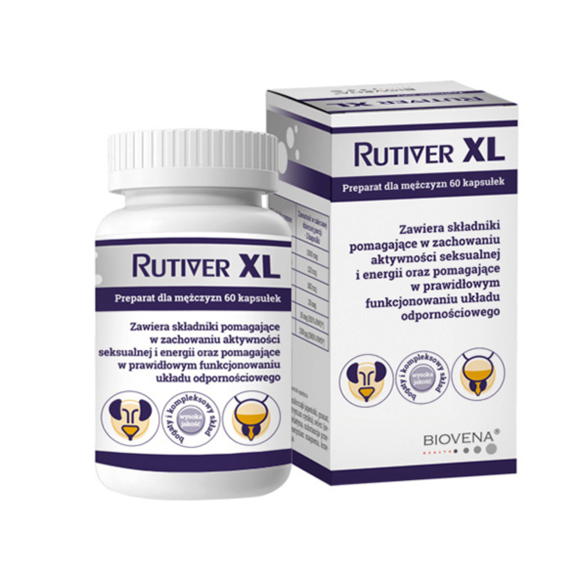 Biovena Rutiver XL suplement dla mężczyzn na ogólne wzmocnienie i poprawę sprawności seksualnej, 60 kaps./1 opak.