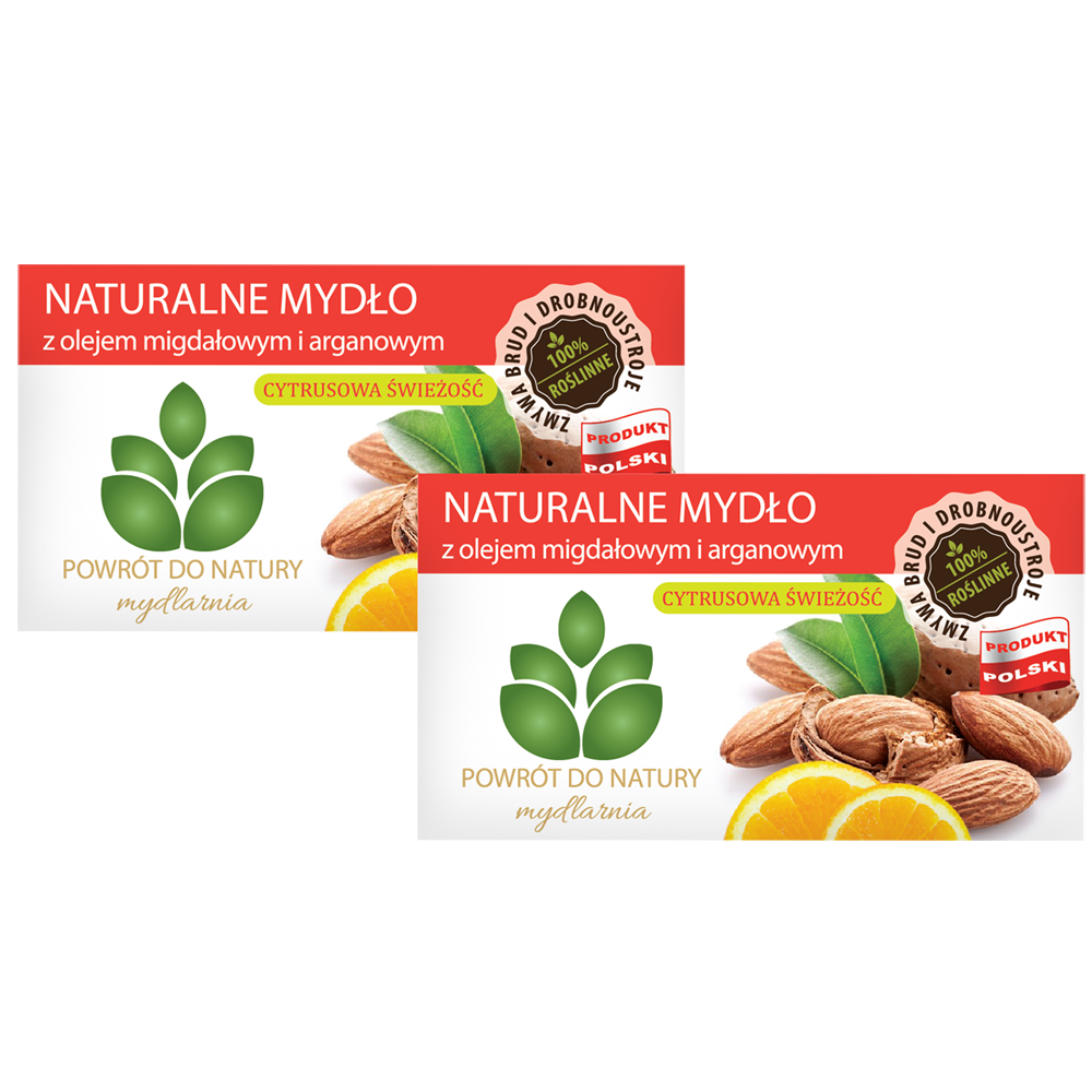 Powrót do natury 100 % roślinne naturalne mydło z olejem migdałowym i arganowym „cytrusowa świeżość, 2 szt.
