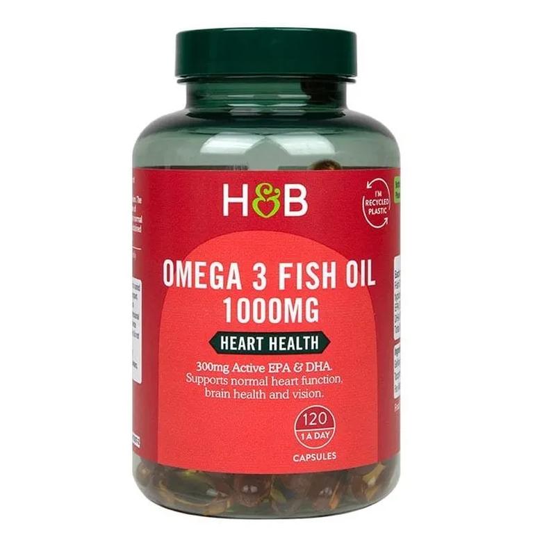 Holland & Barrett Omega 3 Fish Oil suplement diety, 1000mg, 120 kaps./1 opak.