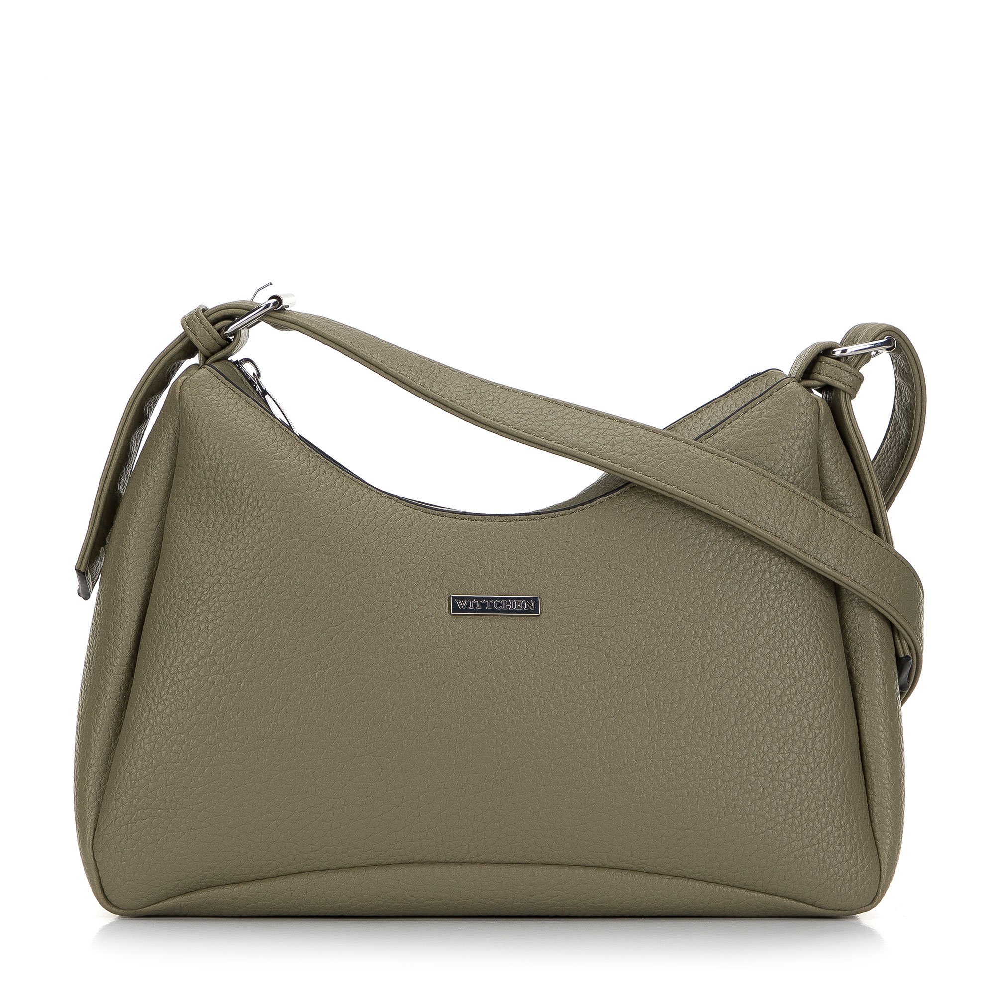 Damska listonoszka z ekoskóry trapezowa z przeszyciami zielona