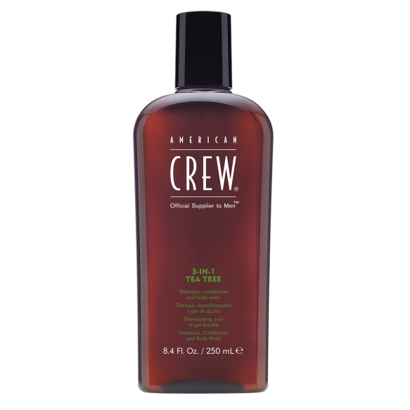 American Crew Tea Tree 3-in-1 szampon, odżywka i żel pod prysznic 3w1 dla mężczyzn, 250 ml