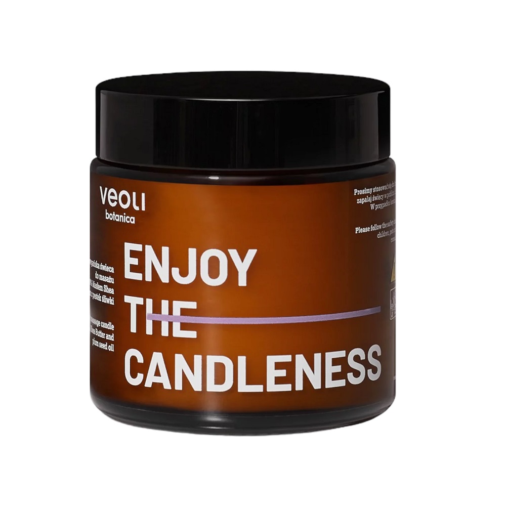 Veoli Botanica wegańska świeca do masażu z 40% masłem shea i olejem z pestek śliwki, 100 ml