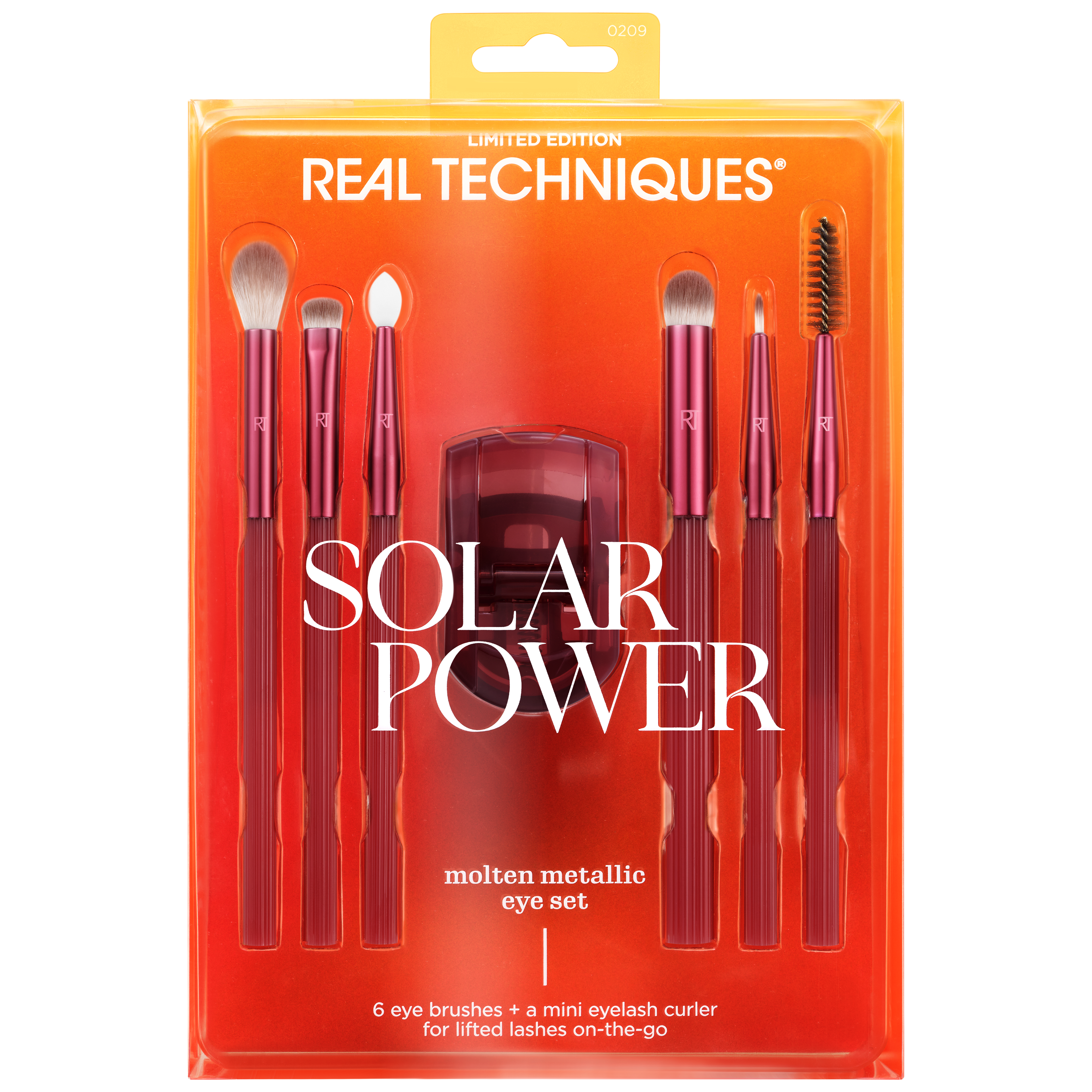 Real Techniques Solar Power zestaw: pędzel do makijażu oczu, 6 szt. + zalotka, 1 szt. + 